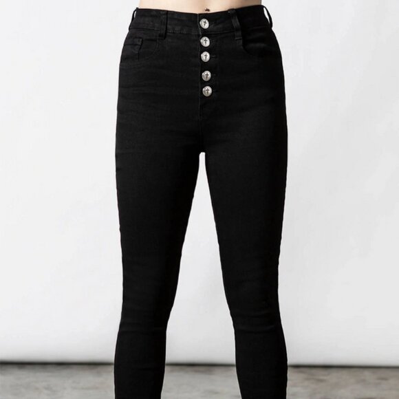 Ravens Cross black skinny jeans from Killstar LARGE buttons with cross pattern - Picture 1 of 5
